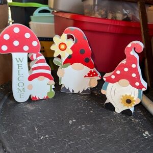 Whimsical Gnome Decor Set with Red Accents